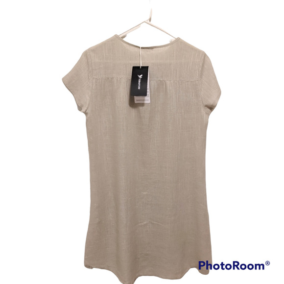 YIDART Pullover Knee Length Tan Linen Cotton Dress Size S NWT - Picture 2 of 3
